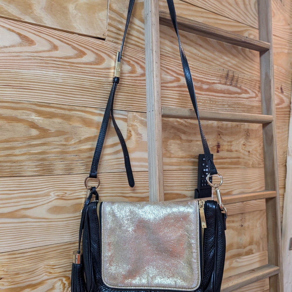 G.I.L.I. Black Crossbody Bag with Metallic Gold Flap